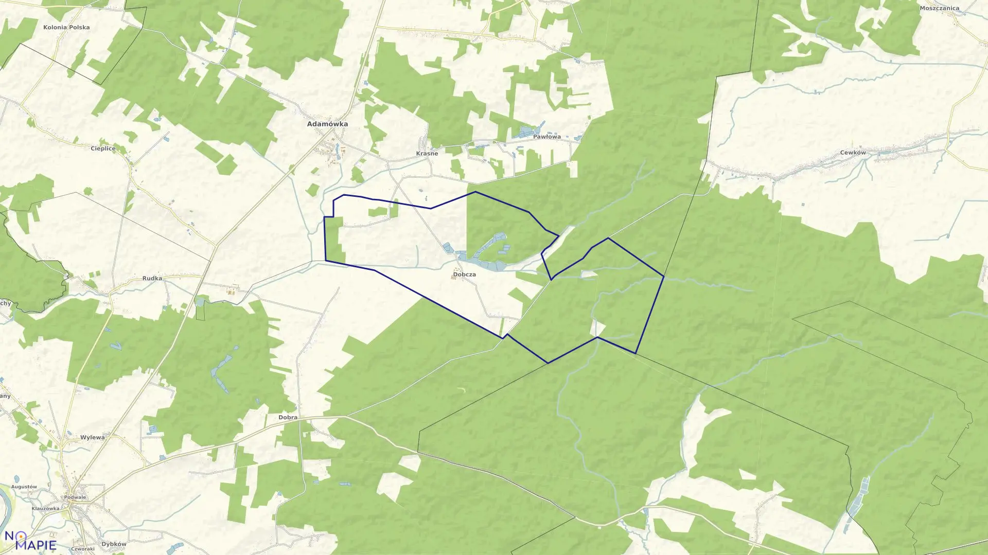 Mapa obrębu DOBCZA w gminie Adamówka