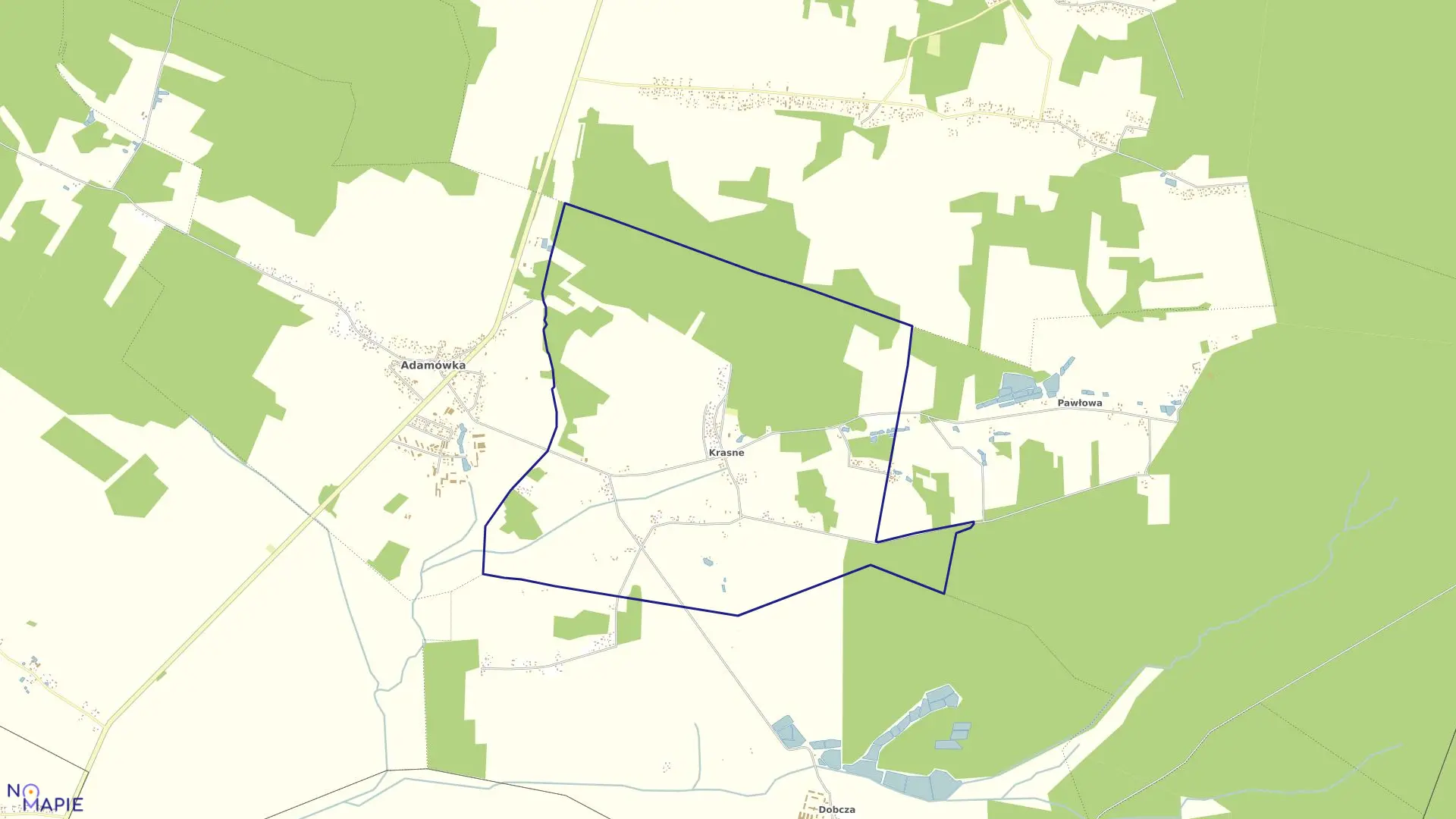 Mapa obrębu KRASNE w gminie Adamówka