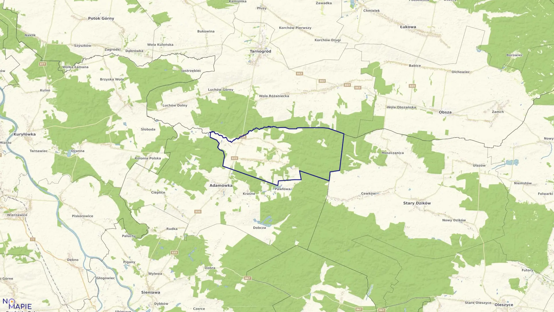 Mapa obrębu MAJDAN SIENIAWSKI w gminie Adamówka