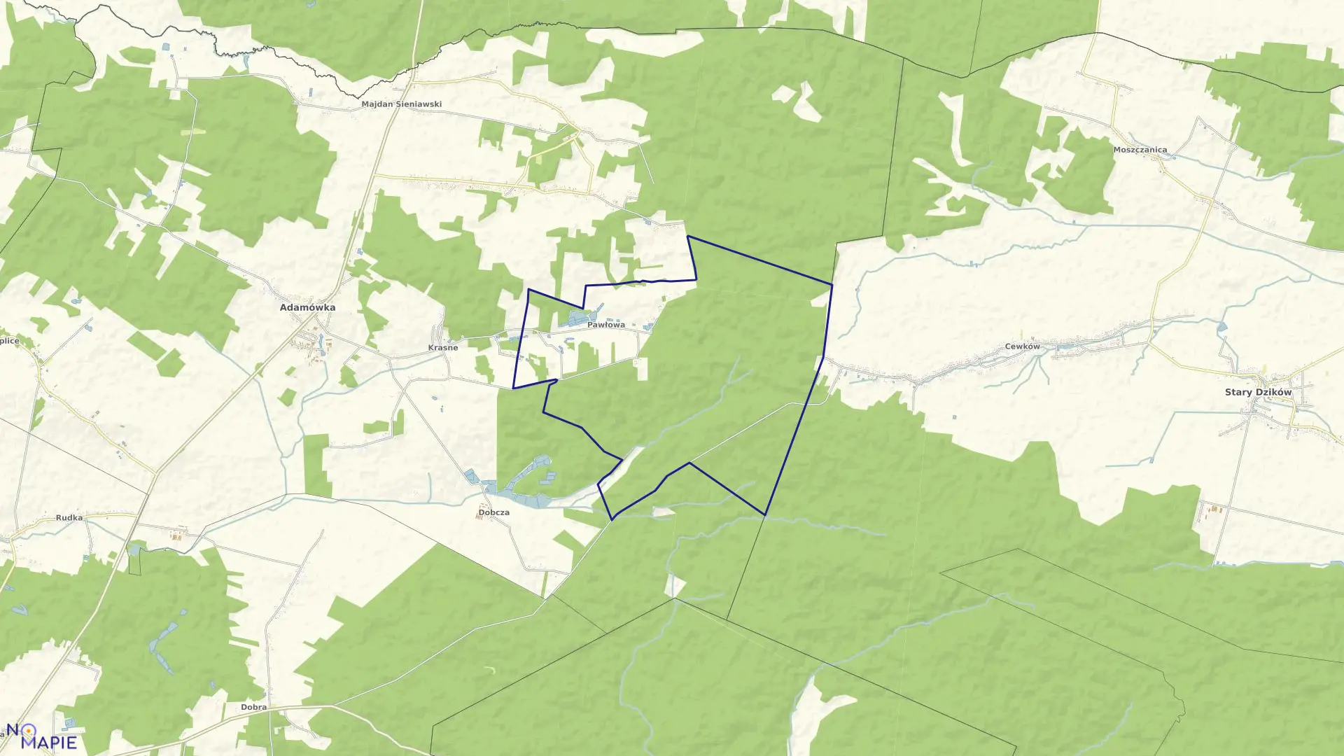 Mapa obrębu PAWŁOWA w gminie Adamówka